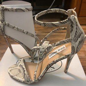 Steve Madden white snakeskin color stretch strappy heals